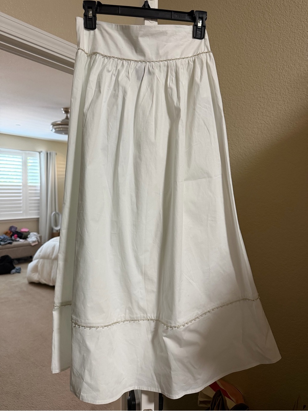Wildfox NWT White Cotton Midi Skirt - Beaded Trim - Size Small